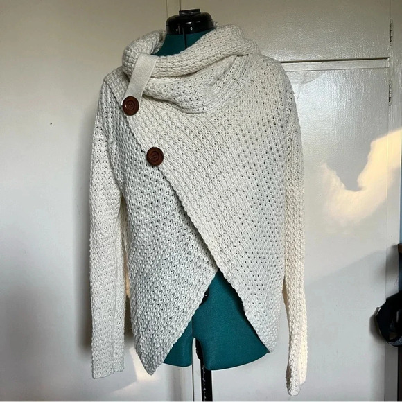Miracle chunky knit cowl neck neutral cream colored Sweater Size S/M - Picture 1 of 13